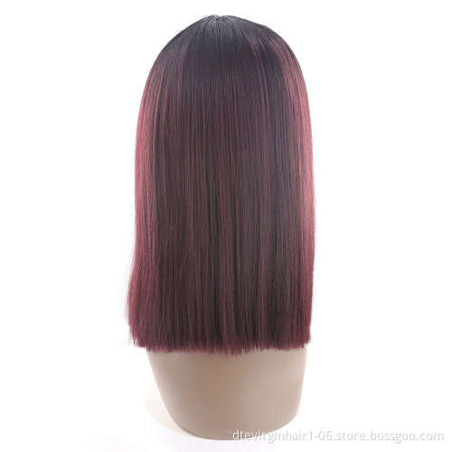 Ombre Red Wine special short wig synthetic hair machine made straight heat resistant soft Fiber synthetic hair wigs